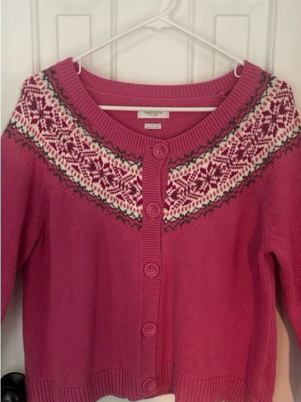 Van Heusen Hot Pink Fair Isle Button-Front Cardigan